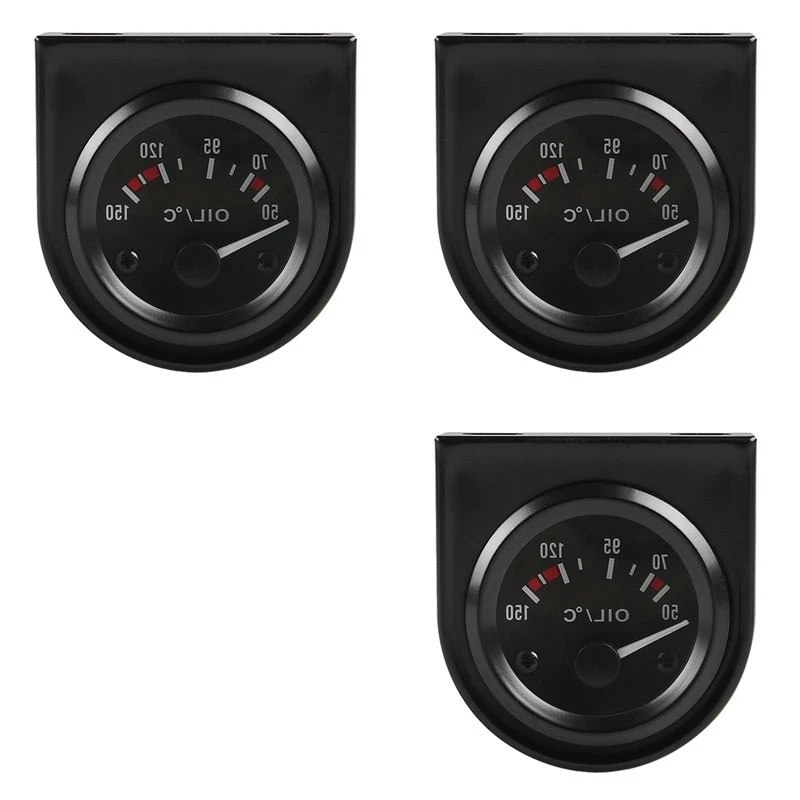 ABXN-3 Set 2 Inch 52Mm 12V White LED Pointer Car Oil Temp Temperature Gauge With Sensor Black
