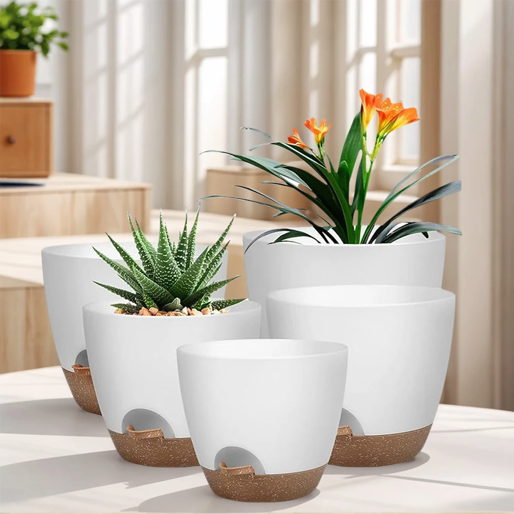 

5Pcs Self Watering Planters with Drainage Hole Large Flower Pot Lightweight Self Draining Pots for Indoor Outdoor Plants