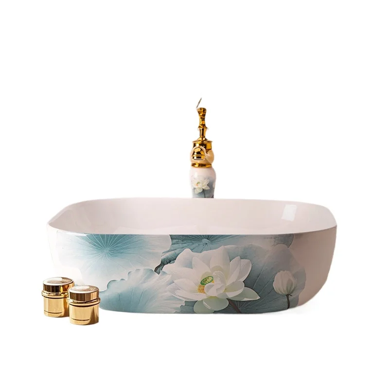 

Lotus new Chinese style hand wash on the stage ceramic basin balcony bathroom hand wash basin on the stage washbasin art