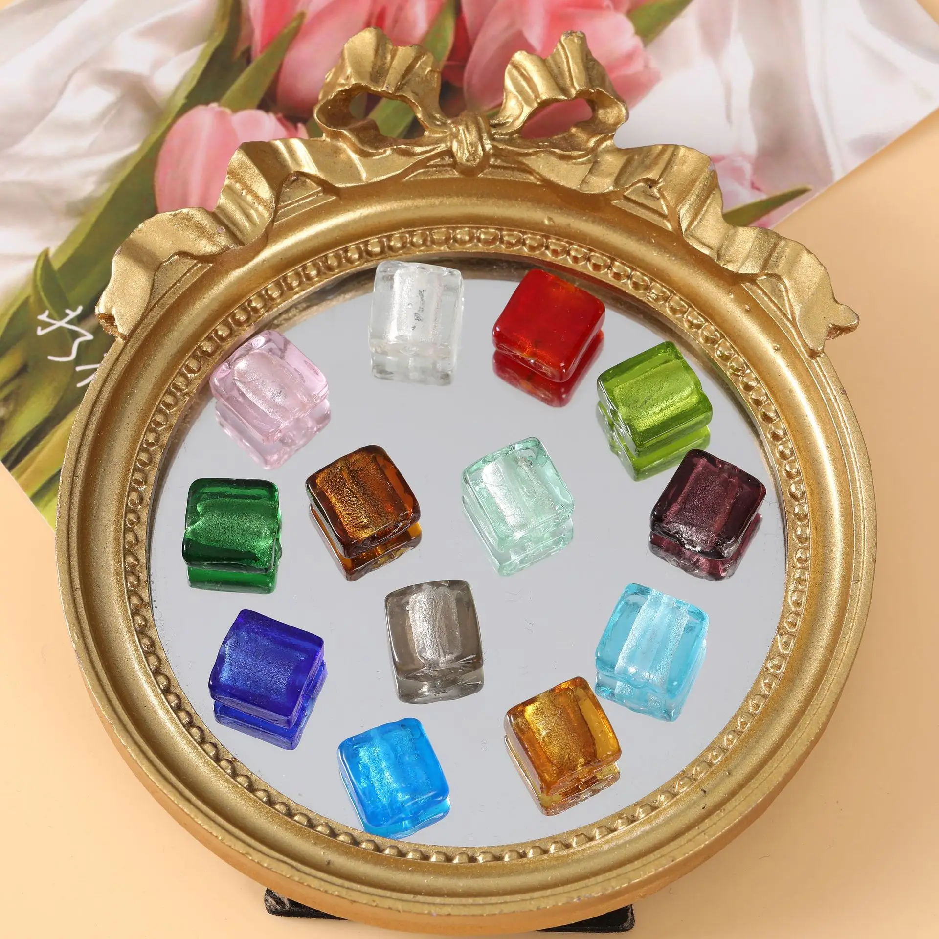 10Pcs/Lot 12mm Lampwork Glass Beads Translucent Square Shape Loose Beads Charms For DIY Bracelet Necklace Jewelry Making
