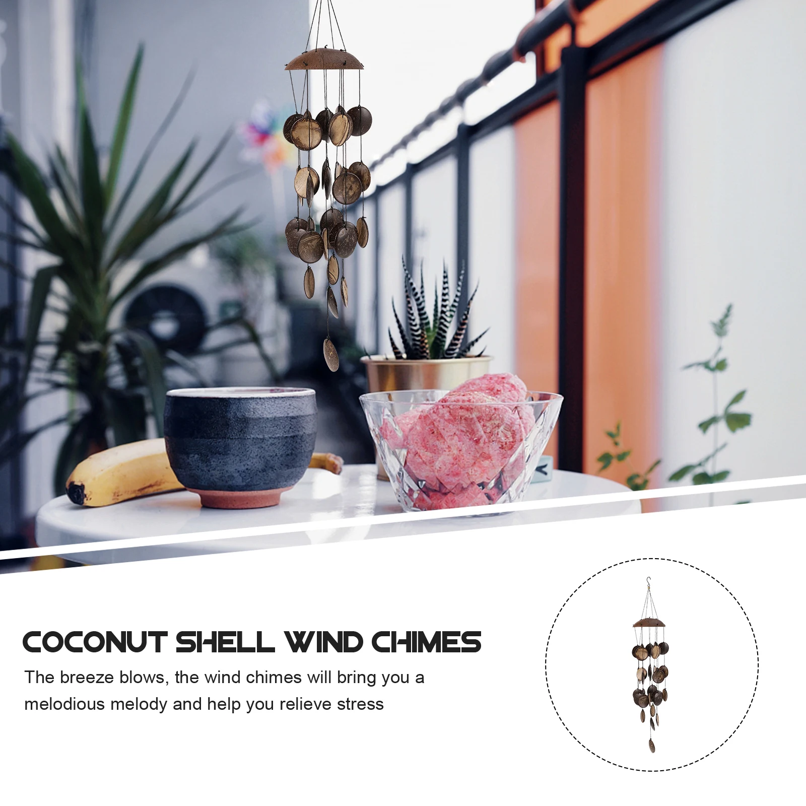 

1pc Coconut Shell Light Brown Creative Coconut Shell Chimes Home Garden Office Window Hanging Decor Wind Bell Brown Wind Chime