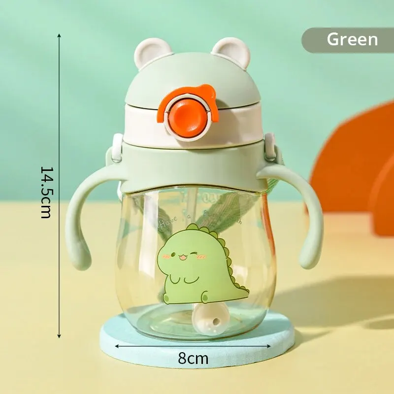 Simpatiche bottiglie d'acqua per bambini con cannuccia Tazza d'acqua da viaggio per studenti di cartoni animati Kawaii di grande capacità da 410 ml