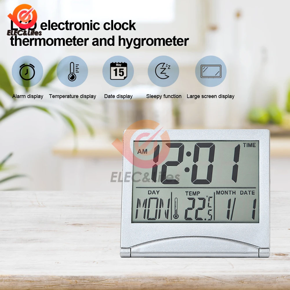 Foldable LCD Digital Travel Clock Thermometer Humidity Meter Alarm Clock Desk Table Weather Station Desk Temperature Sensor