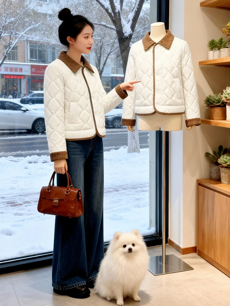 Europeu sle fce forrado de algodão jaet feminino faion solto ort casaco inverno novo design versátil sli