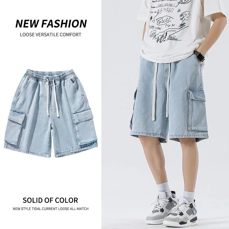 Summer new men's denim shorts street wear retro Korean Harajuku pocket jeans shorts hip-hop denim work pants men's style - Image 3
