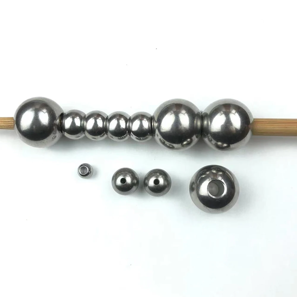 1Pc 304 Stainless Steel Ball 3-60mm Solid Through-Hole Drilled Bead Smooth Surface for DIY Jewelry Bracelet Hardware Craft