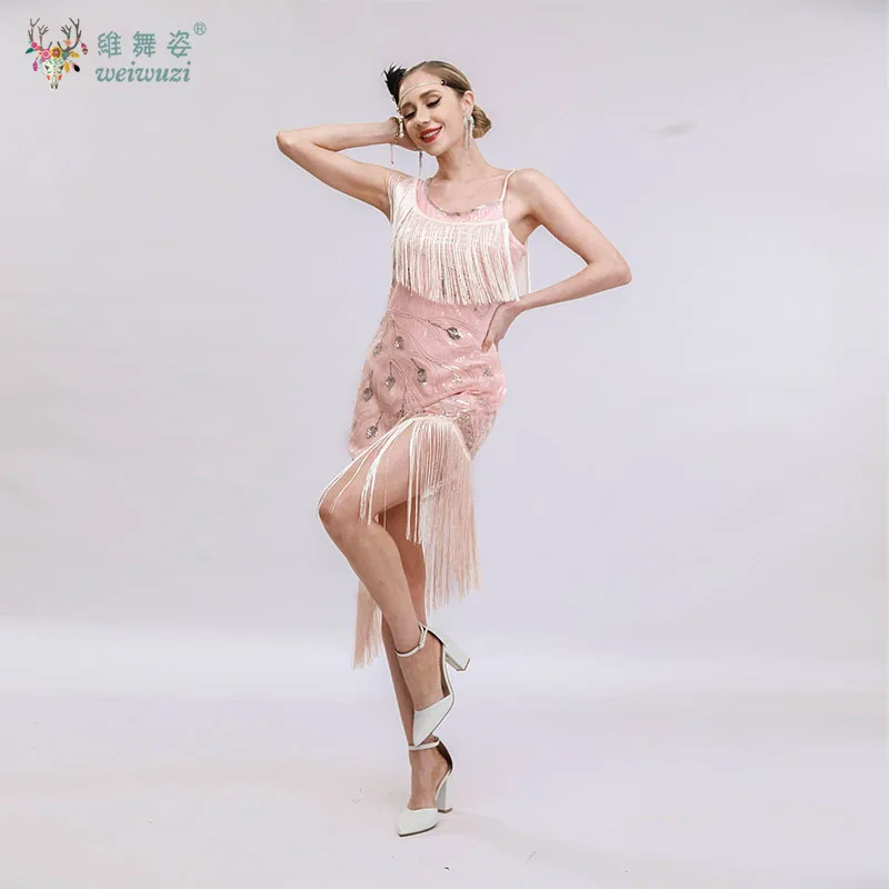 新しい 1920 年代のタッセル スパンコール ビーズ刺繍ノースリーブ キャミソール ドレス、レトロ エレガントな社交ミッドレングス シンチ イブニング ドレス