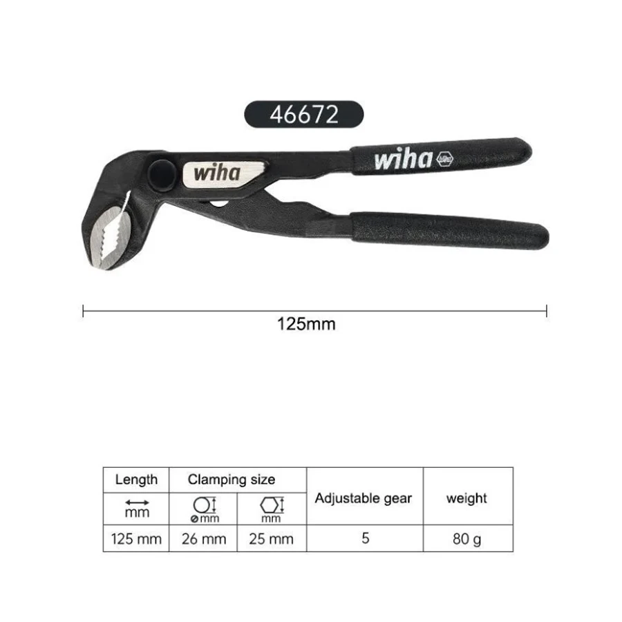 WIHA 46672 Mini Water Pump Plier with 5 Quick Adjustment Position 5-Inch Single Handed Adjustable Precision Pipe Plier Hand Tool