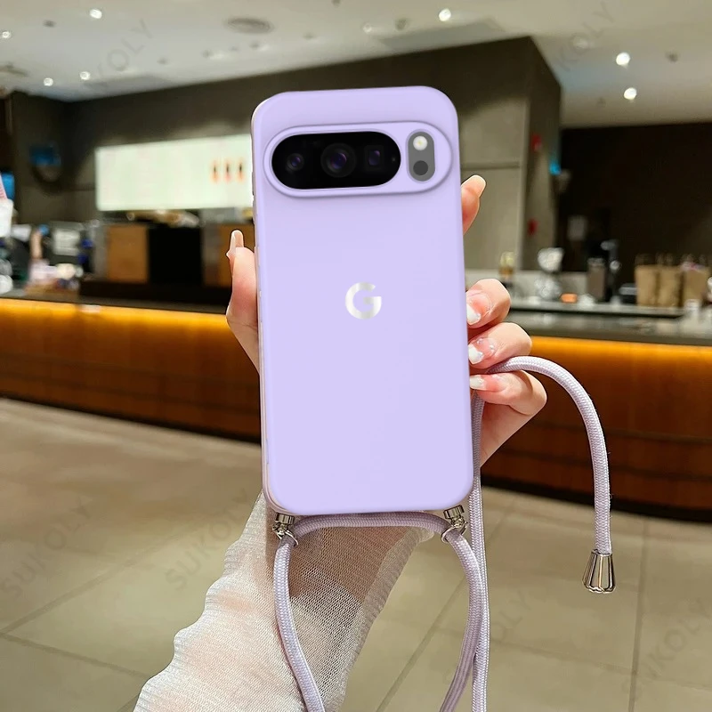 

Высококачественные, приятные на ощупь, мягкие силиконовые чехлы для телефонов Google Pixel 10 Pro XL 9 8 7 10A 9A 8A 7A с защитным ремешком