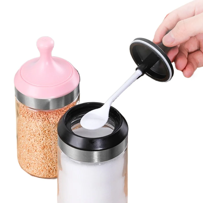 Seasoning Jar Nordic Style Spoon Lid Integrated Seasoning Jar Moisture-proof Household Seal