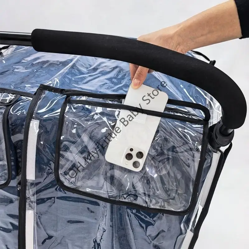 M76C عربات مزدوجة غطاء للمطر معطف واق من المطر إيفا تصميم جيد التهوية جيب تخزين مناسب للاستخدام الخارجي للطفل التوأم #4