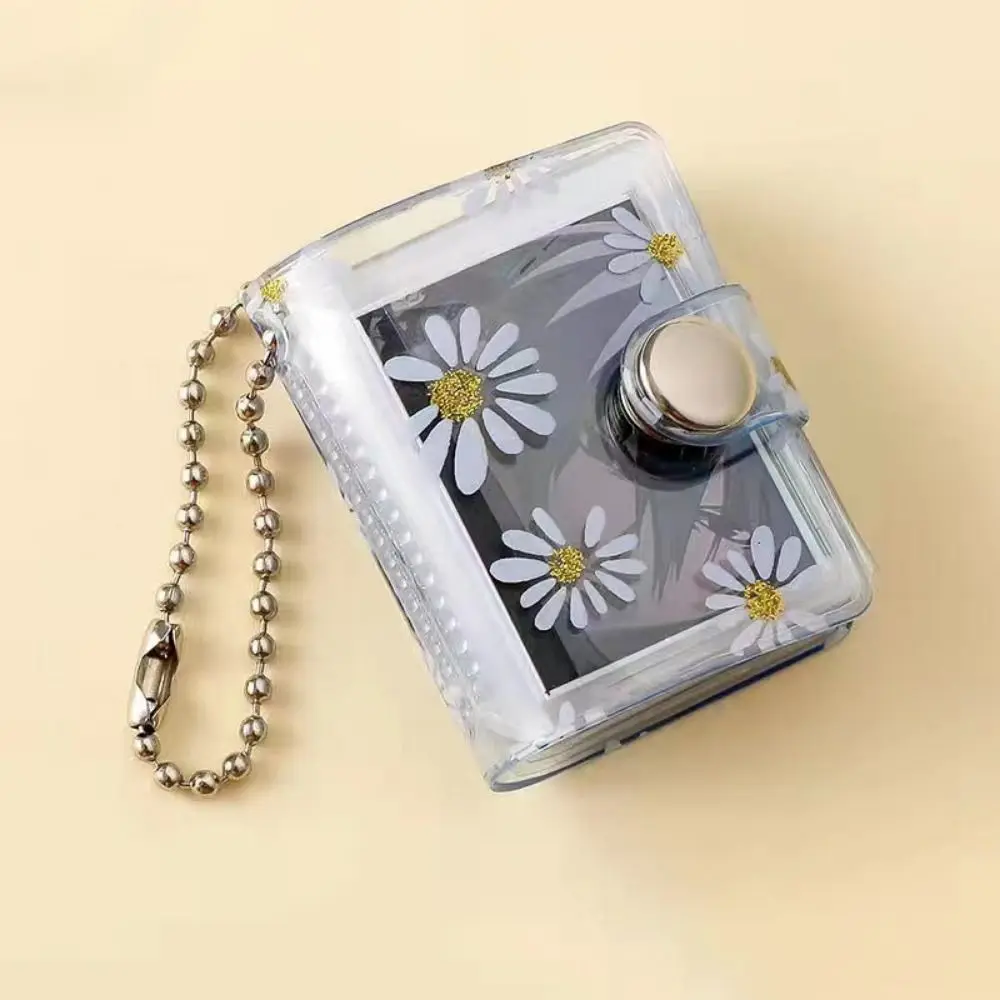 1/2inch Thickened Daisy Photo Album With Buckle Wear-resistant Mini Card Holder Hanging Pocket Keychain Album Birthday Gift