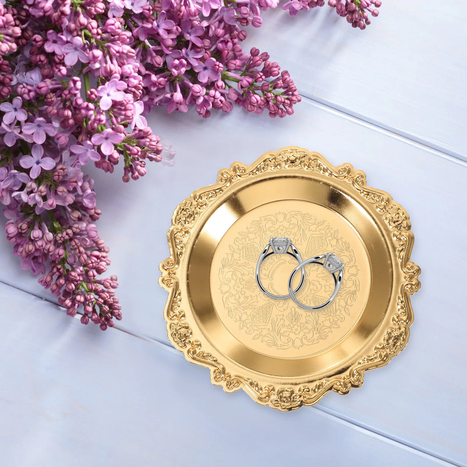 Vintage Decorative Jewelry Tray Golden Nordic Style Jewelry Storage Plate for Rings Necklaces Tray Desktop Organizer and