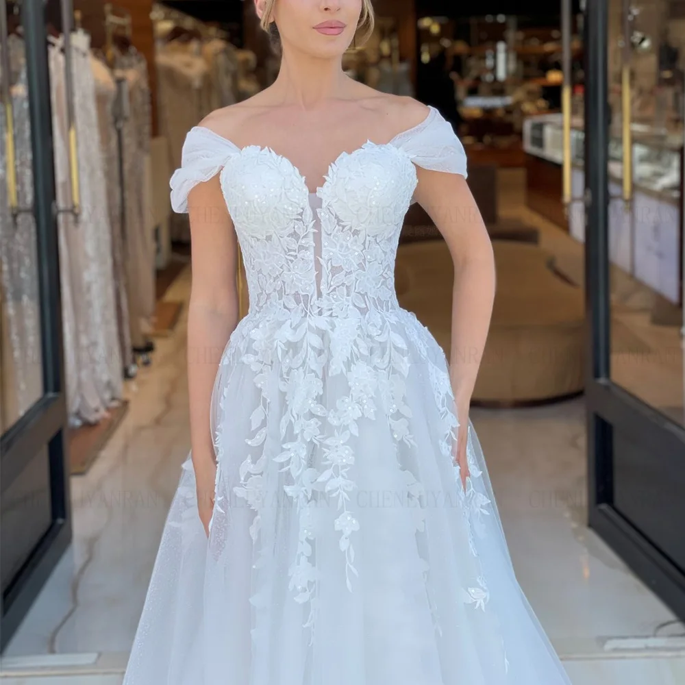 Ivory Elegant Wedding Dresses Fashion Applique Sexy Bride Dress A-line Sleeveless Long Luxury Dress For Women 2024 Robe De Marié