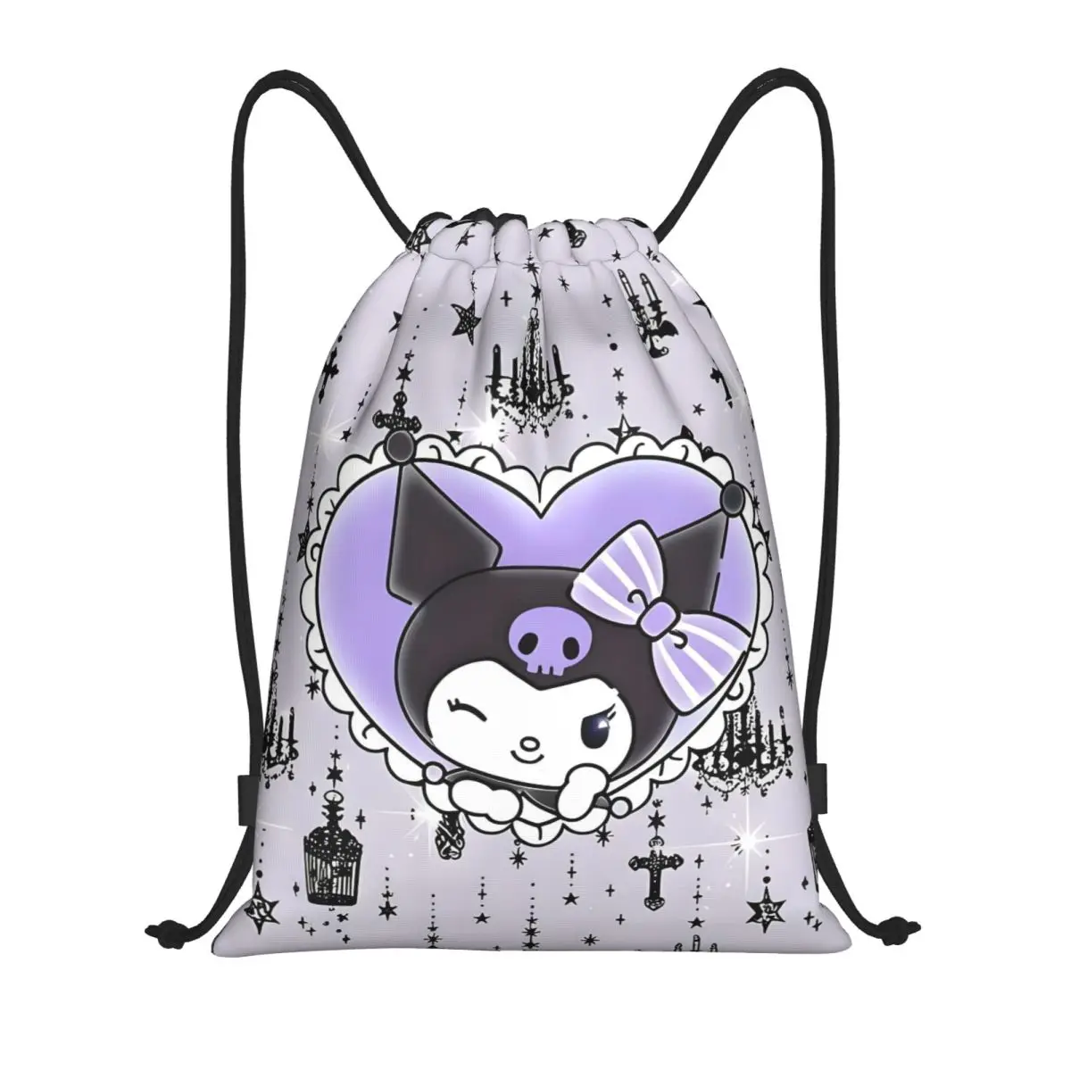 커스텀 만화 산리오 쿠로미 애니메이션 드로스트링 백 남녀 공용 경량 카와이 해골 스포츠 짐 수납 백팩