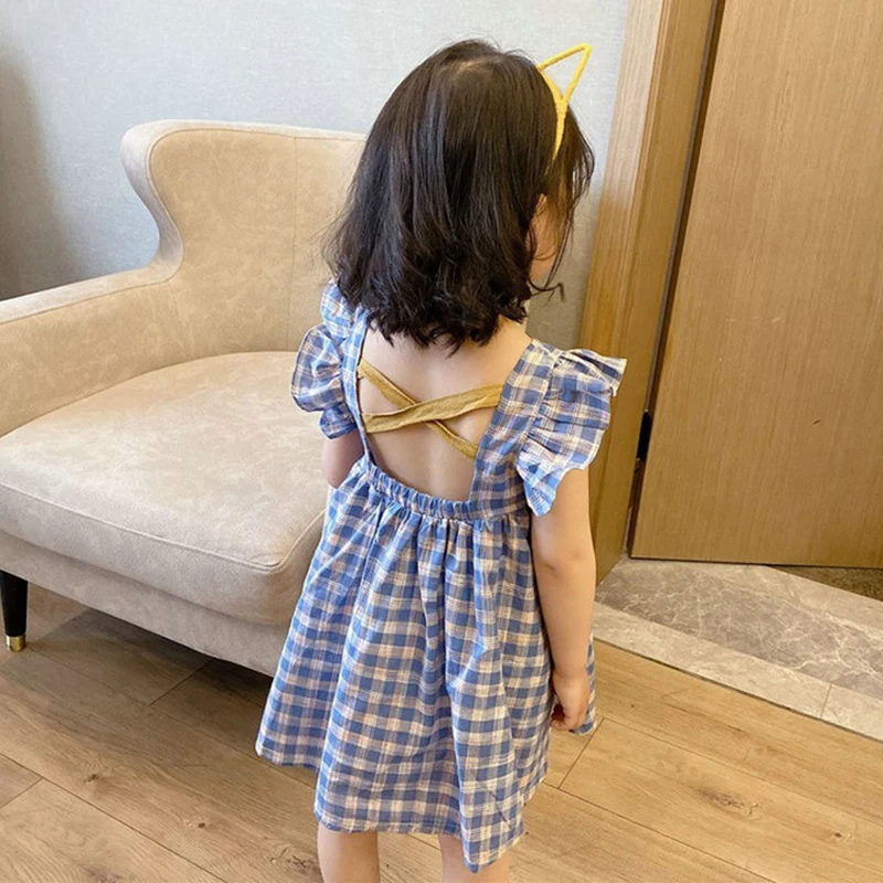 Summer Children Girls Dress Bow Tie Pleated Soft Fashion Comfortable Breathable Delicate Simple