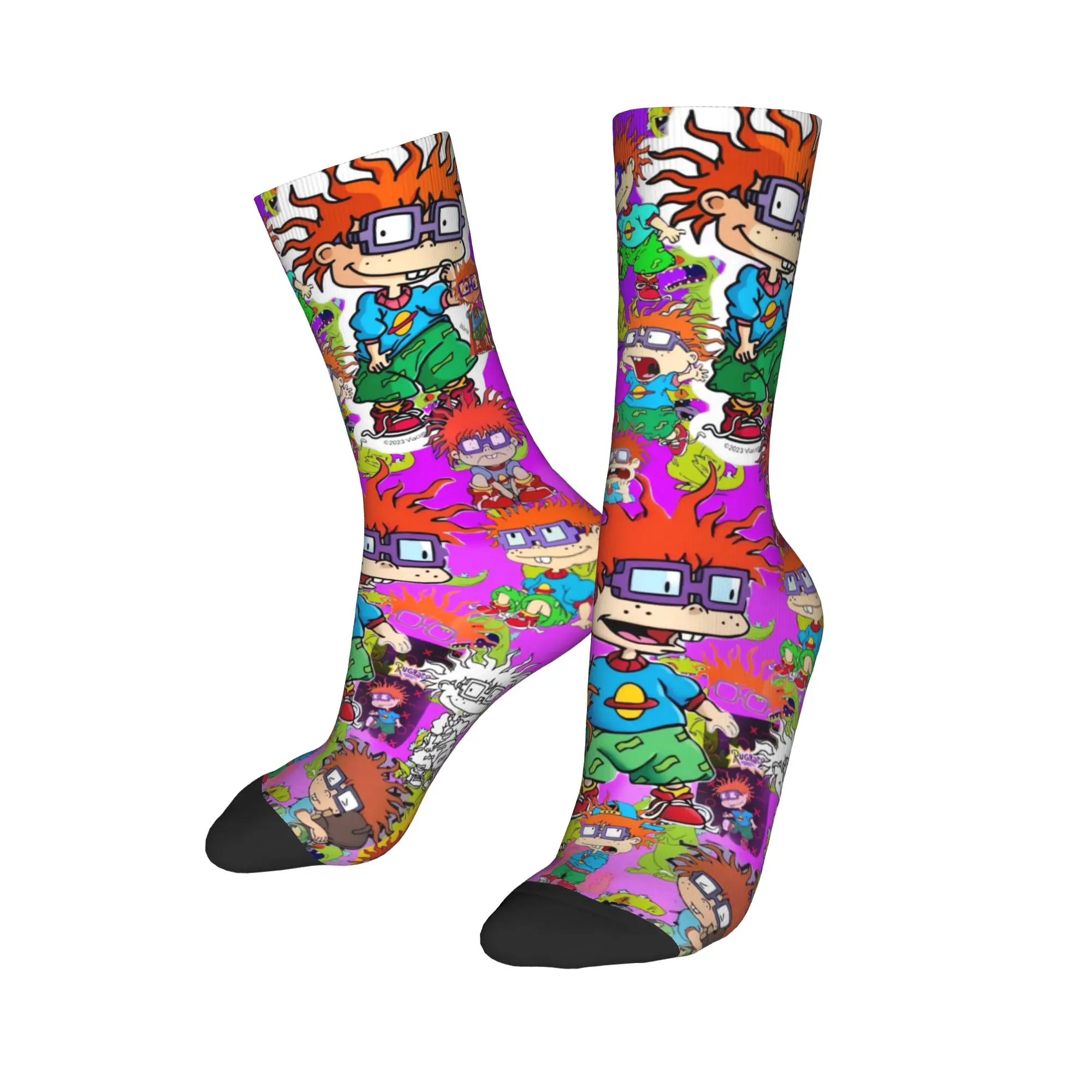 الكرتون Rugrats أنيمي طباعة الجوارب المضادة للانزلاق جوارب النساء الرجال الدافئة لينة تشغيل جوارب رياضية الخريف الرجعية تصميم الجوارب