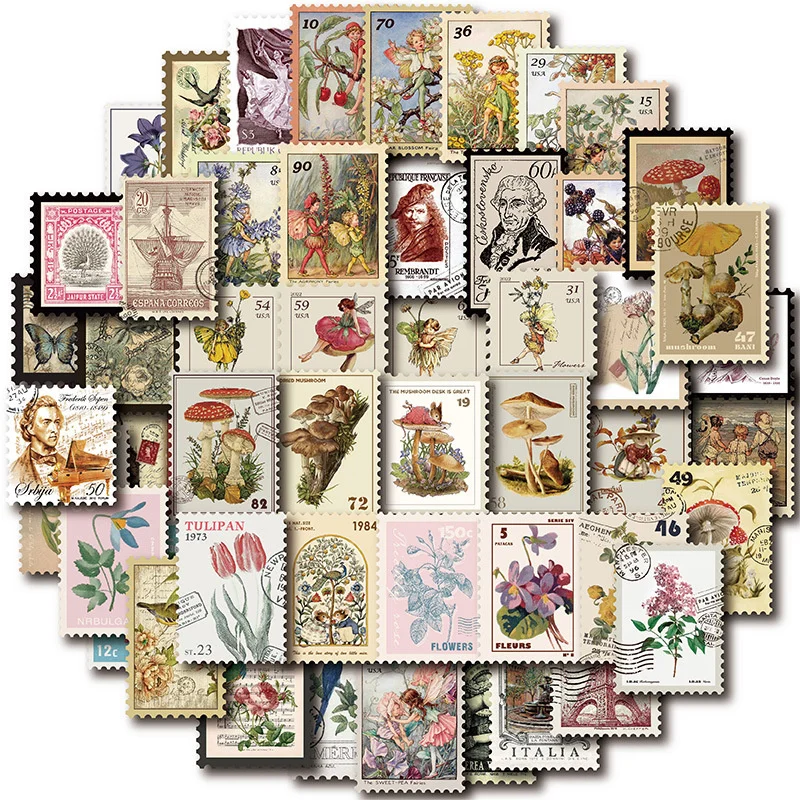 10/20/50 PCS All Different Vintage Postage Stamps Desc Stickers For Scrapbooking And Journaling