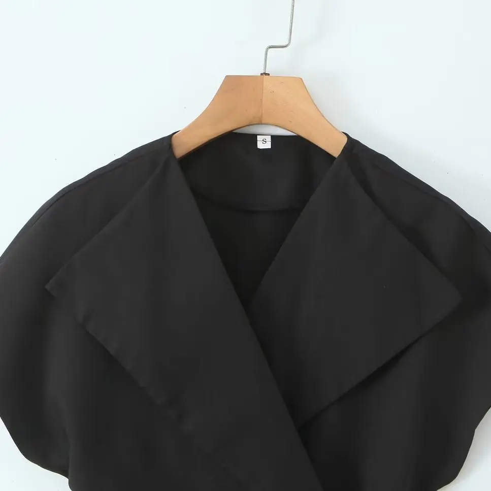 Spring New Sle Women's Faion Design Large Collar Top Polyester Fiber Skin-friendly Breathable ort Sve Pure Color