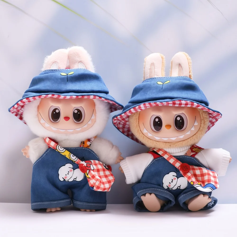 

Labubu Doll Clothes Set Denim Overalls Shorts Hat Shoes Cotton Outfit Fashion for Labubu Dolls Cotton Doll Clothes Play DollWear