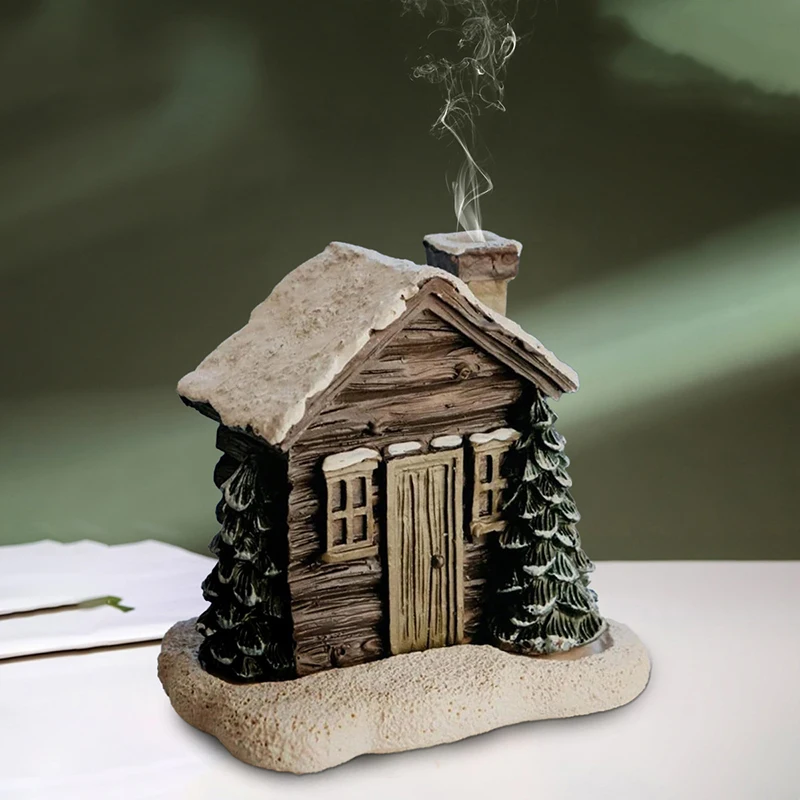 

Christmas Winter Log Cabin Incense Cone Burn Christmas Chimney Hut Incense Cone Burner Table Centerpiece Display Xmas Decor
