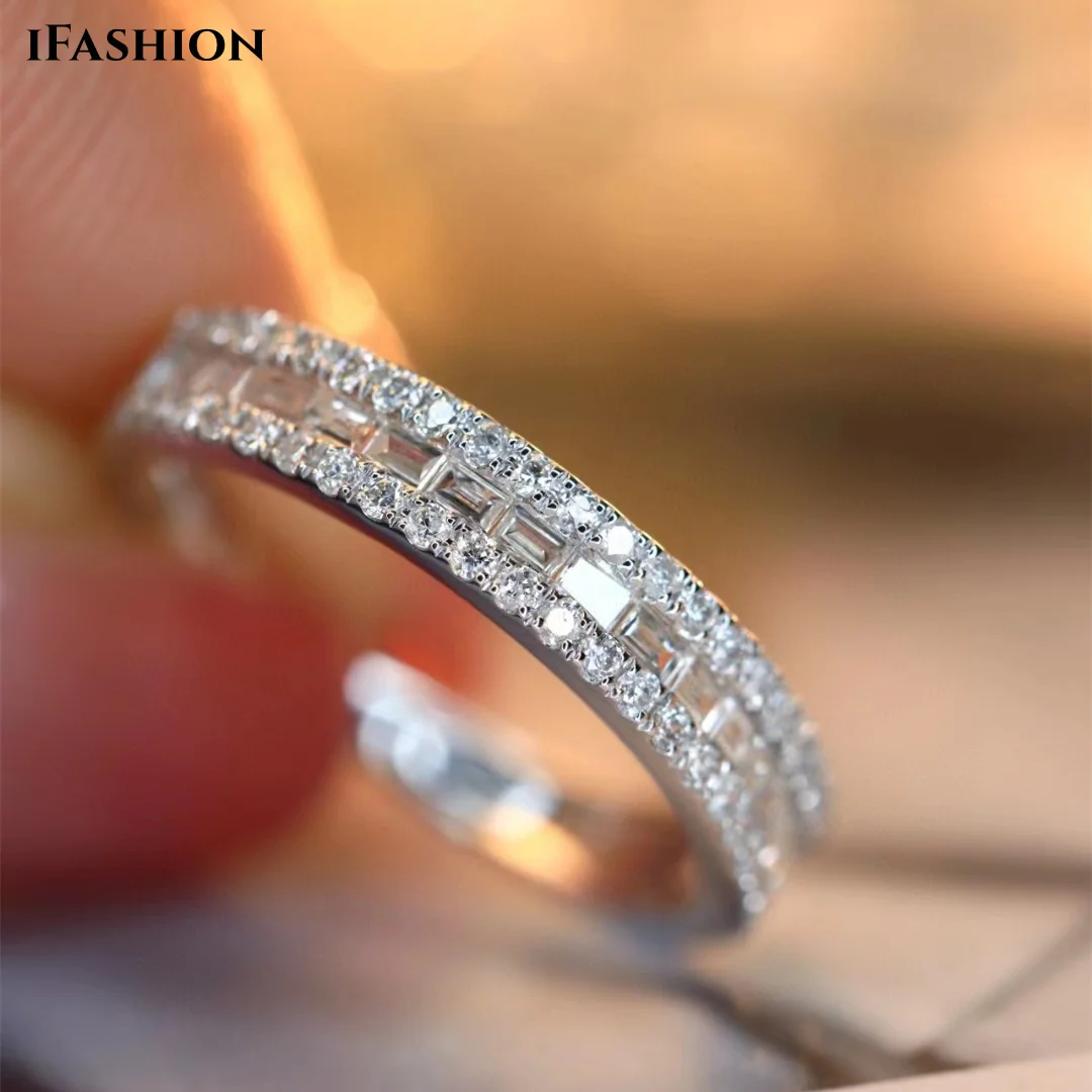 

IFASHION Solid 18K White Gold AU750 Ring 0.55CT Natural T-Square Diamond Women Engagement Ring Promise Jewelry Ring For Travel