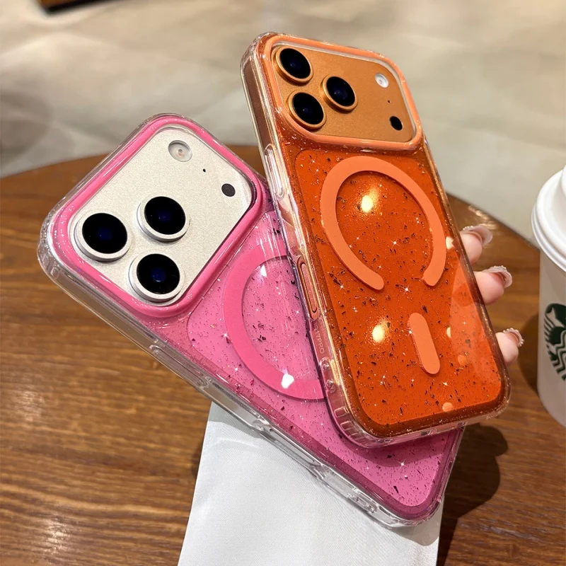 Glitzer-Pailletten, magnetisch, kabelloses Laden für Magsafe-Hülle für iPhone 17, 16, 15, 14, 13, Pro Max, stoßfeste Luftschutzabdeckung – Detail 1