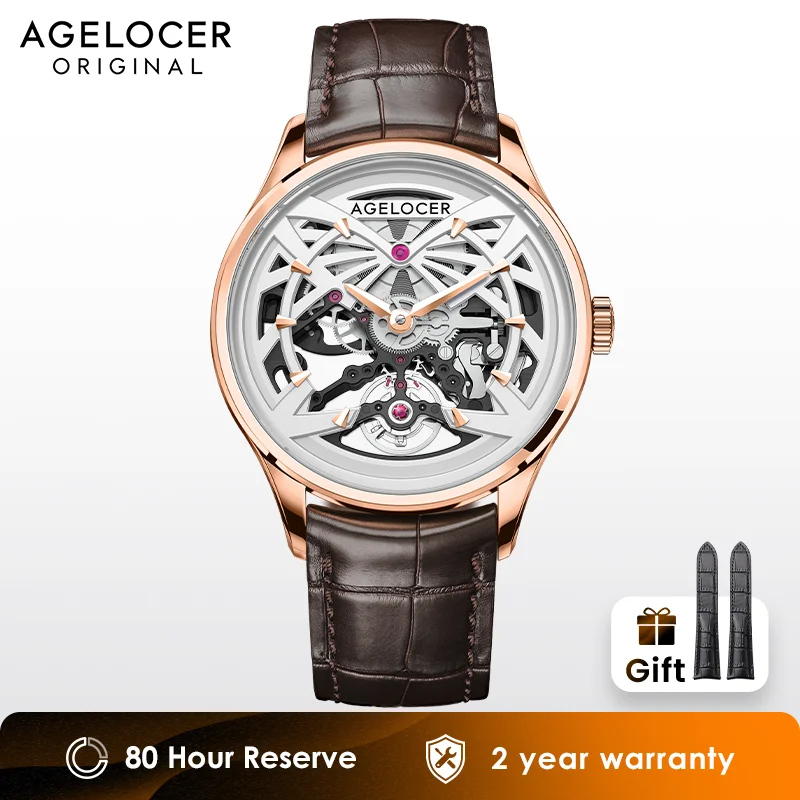 AGELOCER Original Schwarzwald Watch Men\'s Double-sided Hollow Automatic Mechanical Watch Birthday Gift for Men