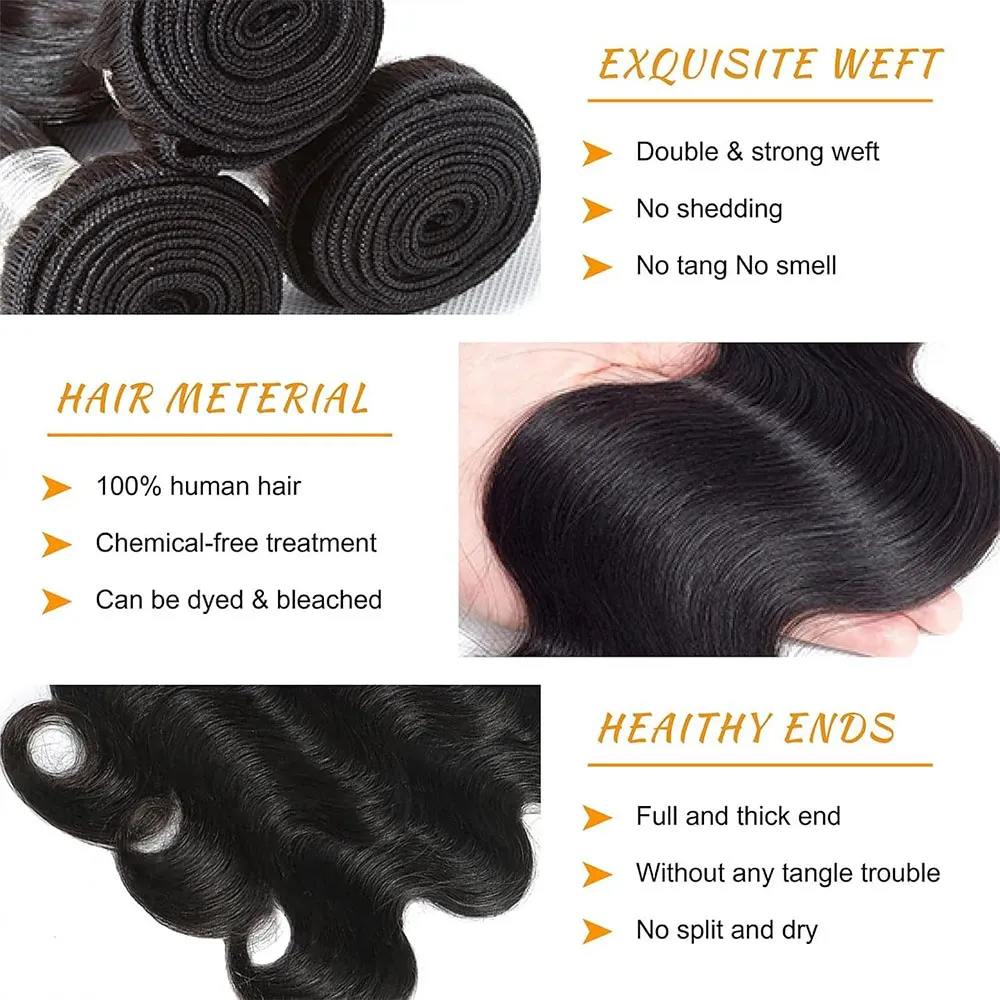 Body Wave 100% Human Hair 1 3 4 Bundles Extensions Brazilian Natural Black Water Wave Raw Hair Virgin Hair Weaving 12 32 Inch