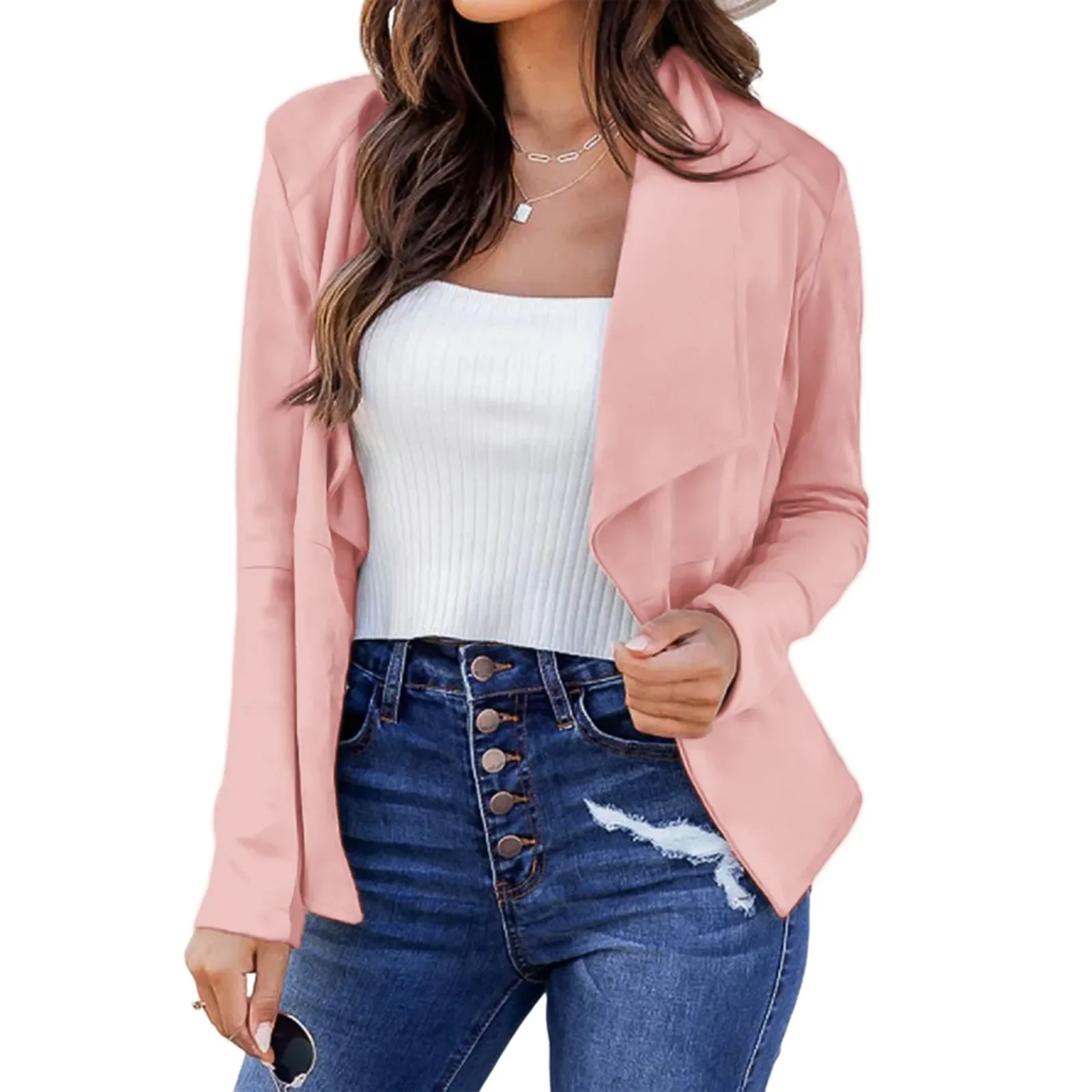 

Summer Solid Blazers Women 2024 Female Office Lady Nine Quarter Blazer Open Stitch Womens Slim Coats Femme Ladies Notched Tops