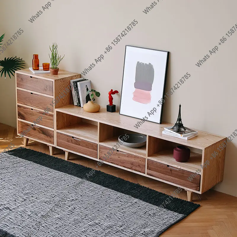 Nordic solid wood TV cabinet simple living room small apartment audio-visual cabinet Japanese storage cabinet storage entrance