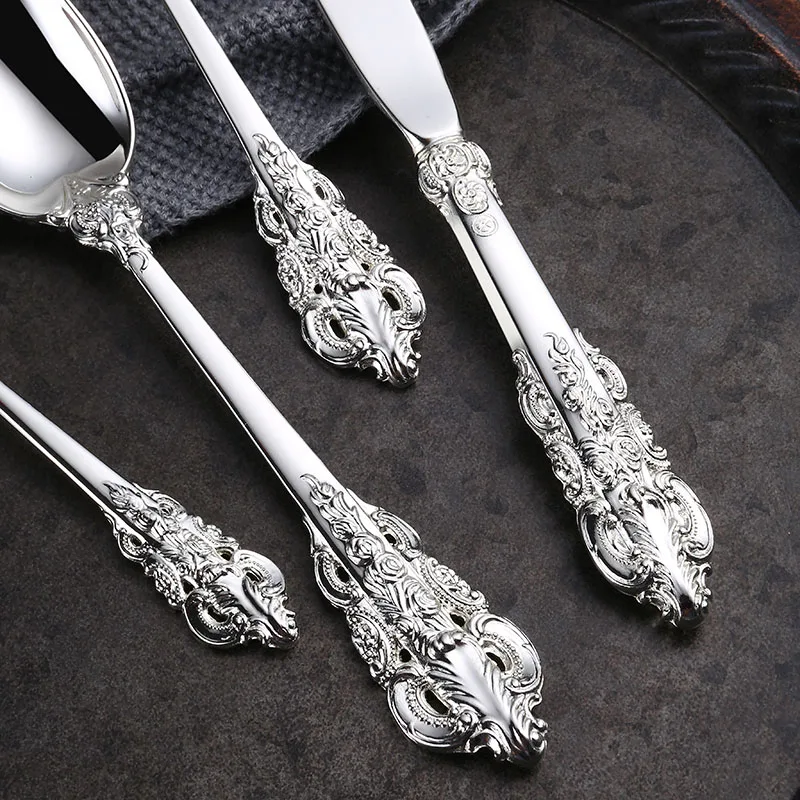 Gold Flatware Sets of Stainless Steel Knives Forks Spoon,Tableware Antique Royal Luxury Style Cutlery Set Restaurant Hotel Use