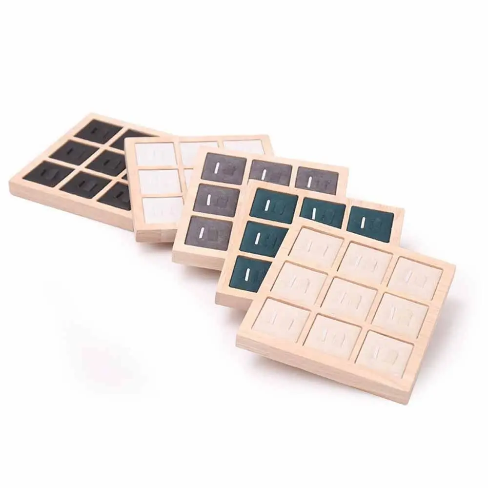 

9 Grids Wooden Jewelry Show Props Ring Holder Case Jewelry Display Earrings Rings Organizer Solid Color Ring Display Rack