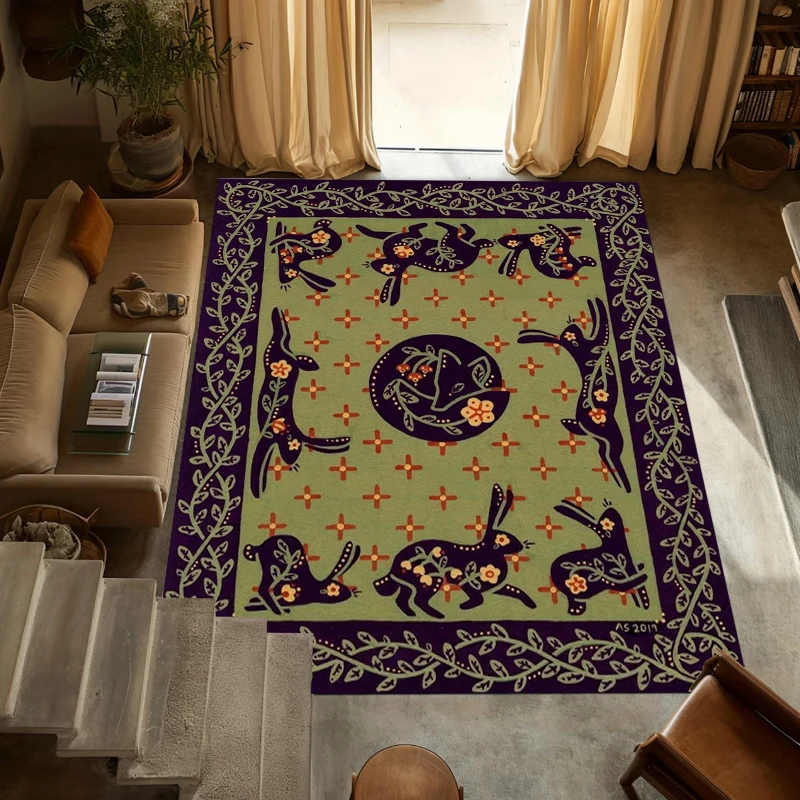 

Rabbit and Moon Ethnic Style Green Carpet Suitable for Living Room and Bedroom Home Decoration Moroccan Style Non-slip Carpet