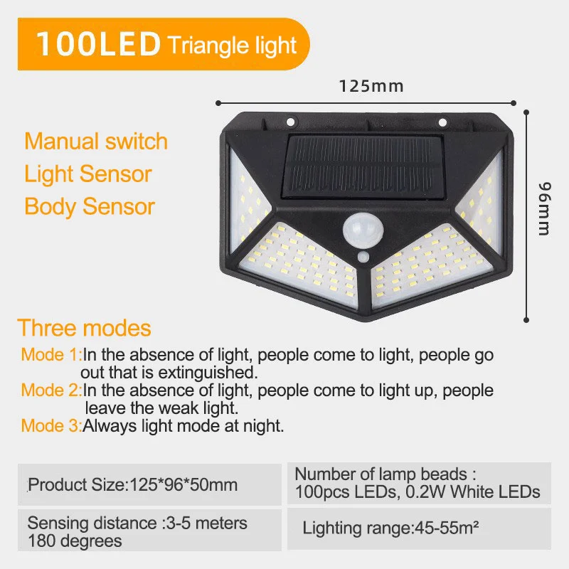 Zonne-Energie Licht Buiten, Bewegingssensor Wandlicht 3 Verlichtingsmodi Ip65 Waterdicht 100 Led Zonne-Energie Veiligheidslicht