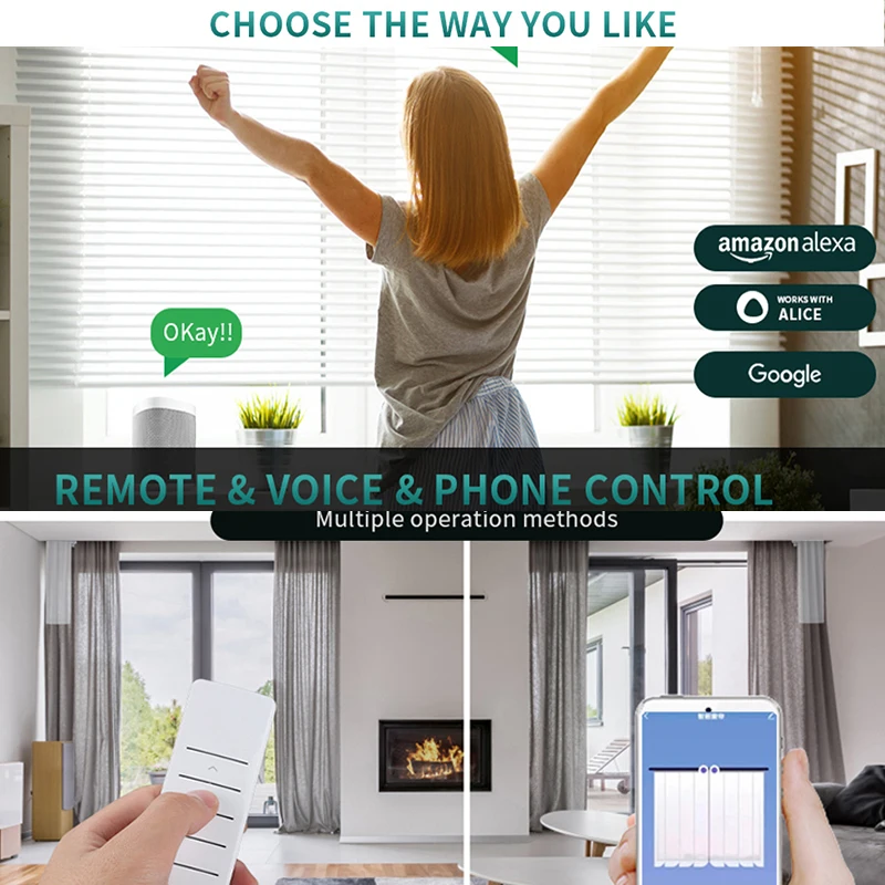 Tuya Zigbee WiFi Electric Curtain Motor Customizable Smart Home Curtain System Compatible with Alexa Google Motorized Track Rod