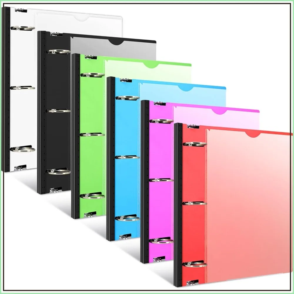 

1.5 Inch Telescoping 3 Ring Binder - 6 Pack, Flexible Round Binder with Customizable Cover, Clear Pocket, 370 Sheet Capacity