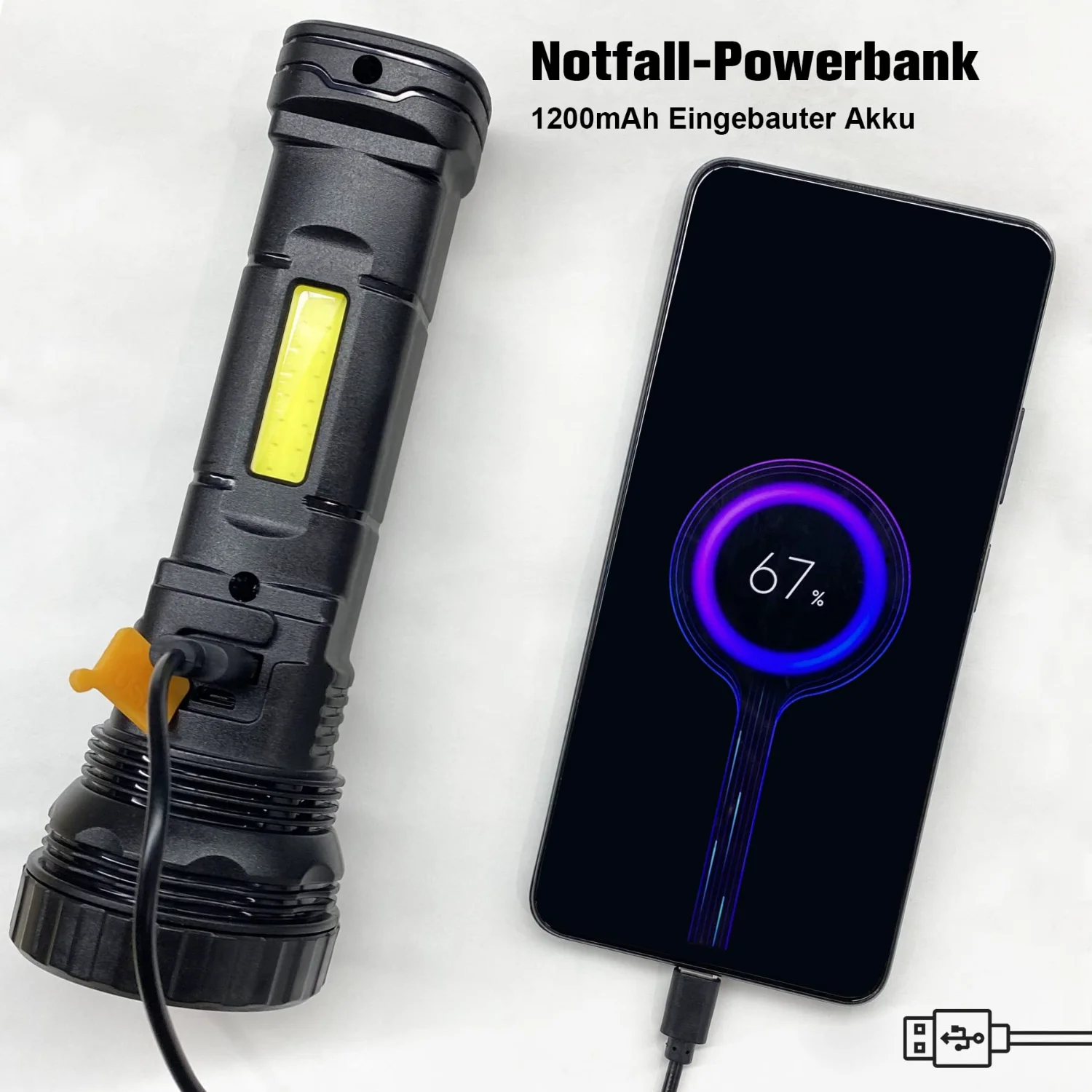 مجموعة واحدة من مصابيح LED قابلة لإعادة الشحن بالطاقة الشمسية/USB مع ضوء إحترافي مقاوم للماء وبطارية 1500 مللي أمبير في الساعة للشعلة الخارجية طويلة المدى #4