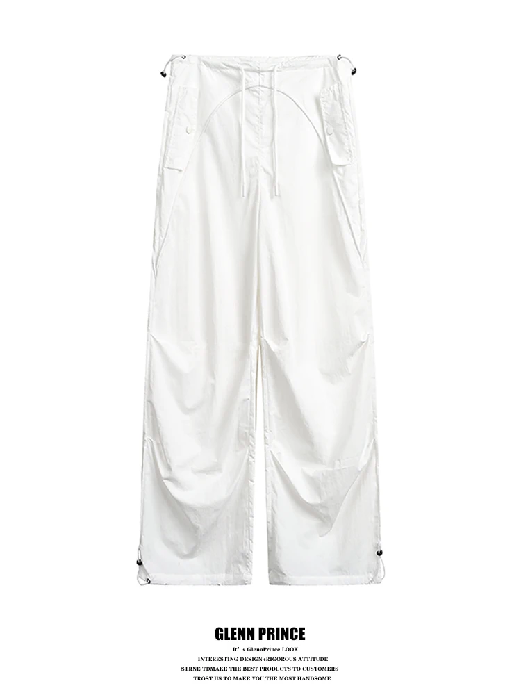 

Белые рабочие брюки для мужчин, широкие брюки с плиссировкой и шнурком, повседневные брюки в уличном стиле GPstudio, молодежная мода