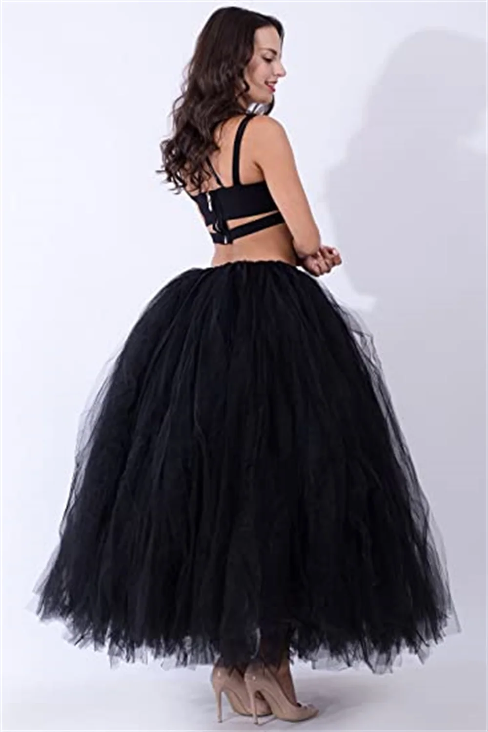 MisShow 6 Layers 100cm Maxi Long Tulle Skirt with Ribbon Sashes Princess Fairy Tutu Skirts Womens Vintage Puffy Petticoat Dress