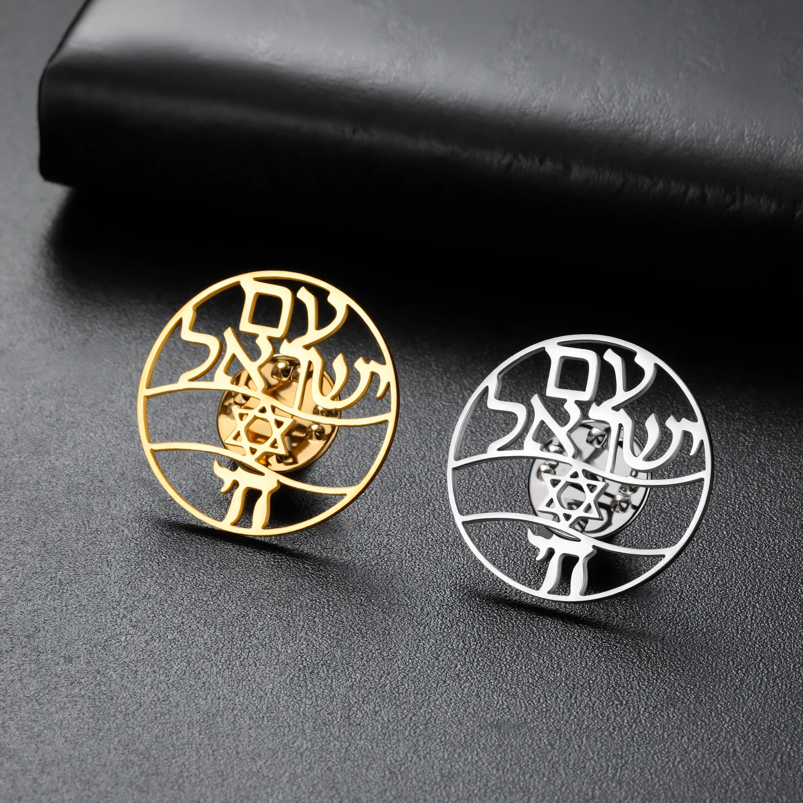 1PC Retro Hebrew hexagonal star brooch stainless steel Chai π symbol brooch men's shirt suit badge accessory gift