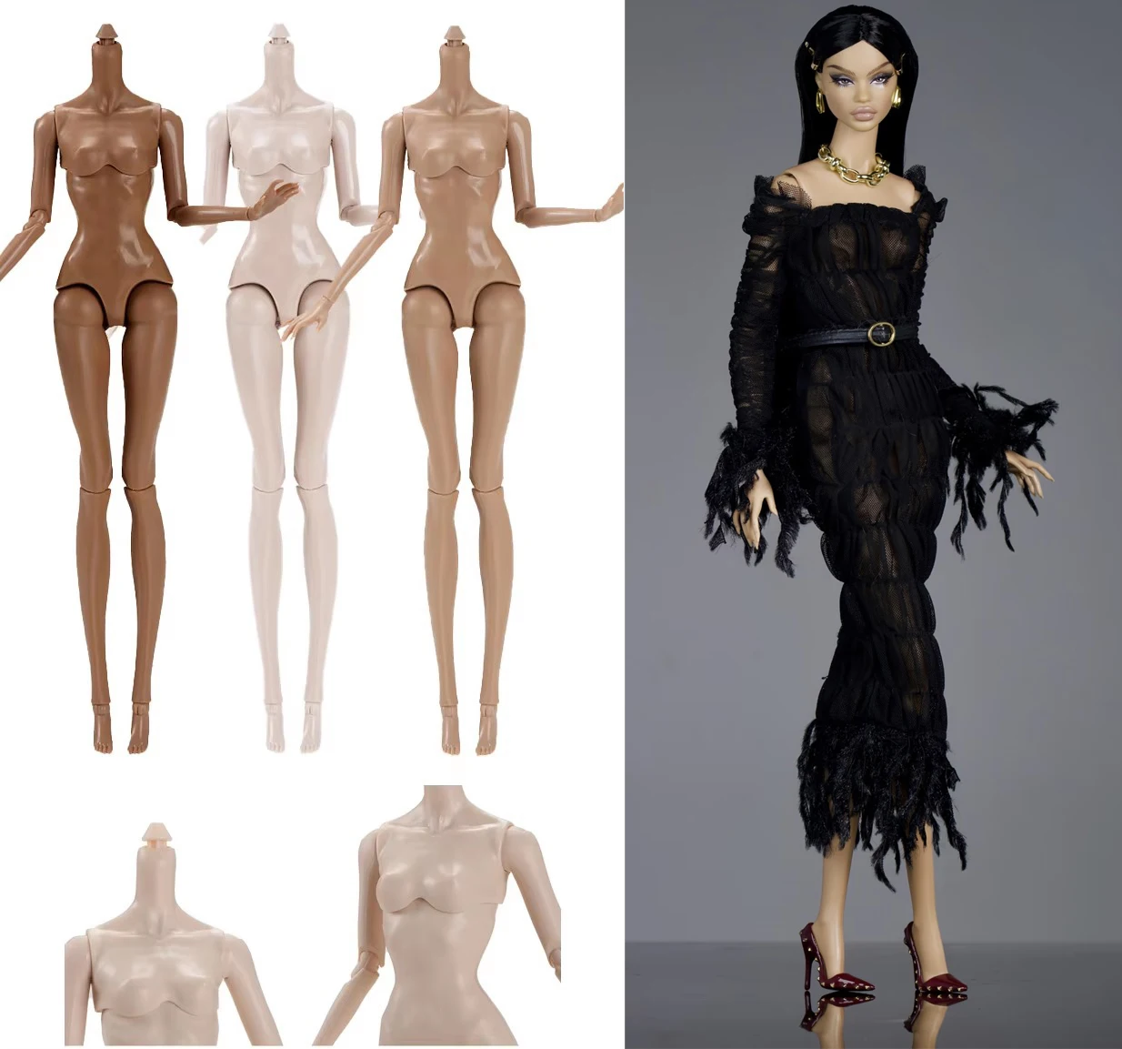 1/6 XB Supermodel Doll Body 16 Joints Movable 28cm Female Figure Model 3 Skin Tones DIY Dress Up For FR BJD Babi Supermodel Body