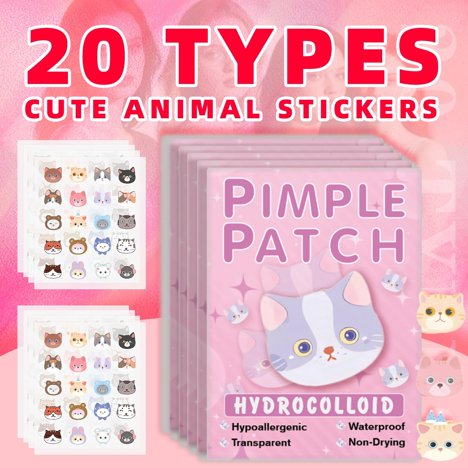 600 Pieces Cartoon Cat Acne Patches Ultra Thin Breathable Pimple Stickers Concealer Spot Cover