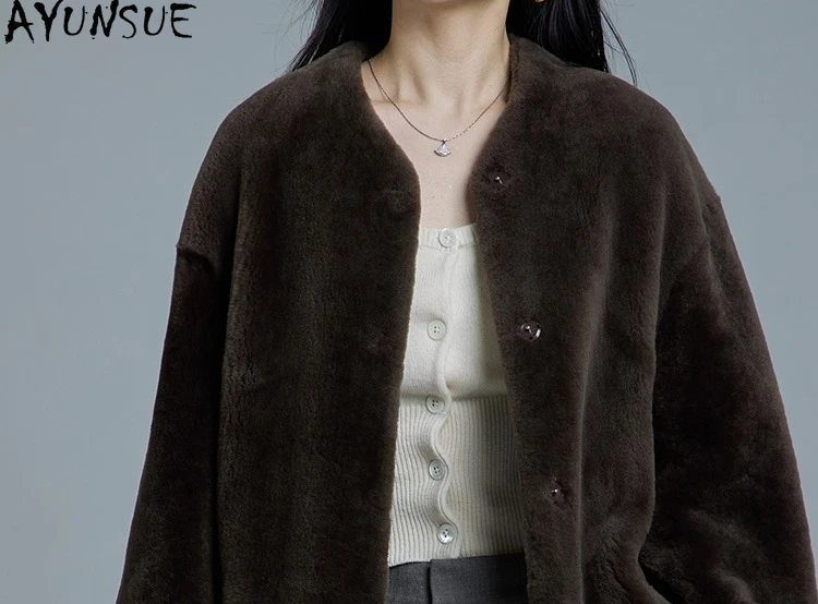 AYUNSUE Giacca in vera pelle da donna Cappotto di pelle di pecora merino Cappotti di vera pelliccia naturale Abiti invernali caldi Scollo a V femminile Шуба Ж Jayacud