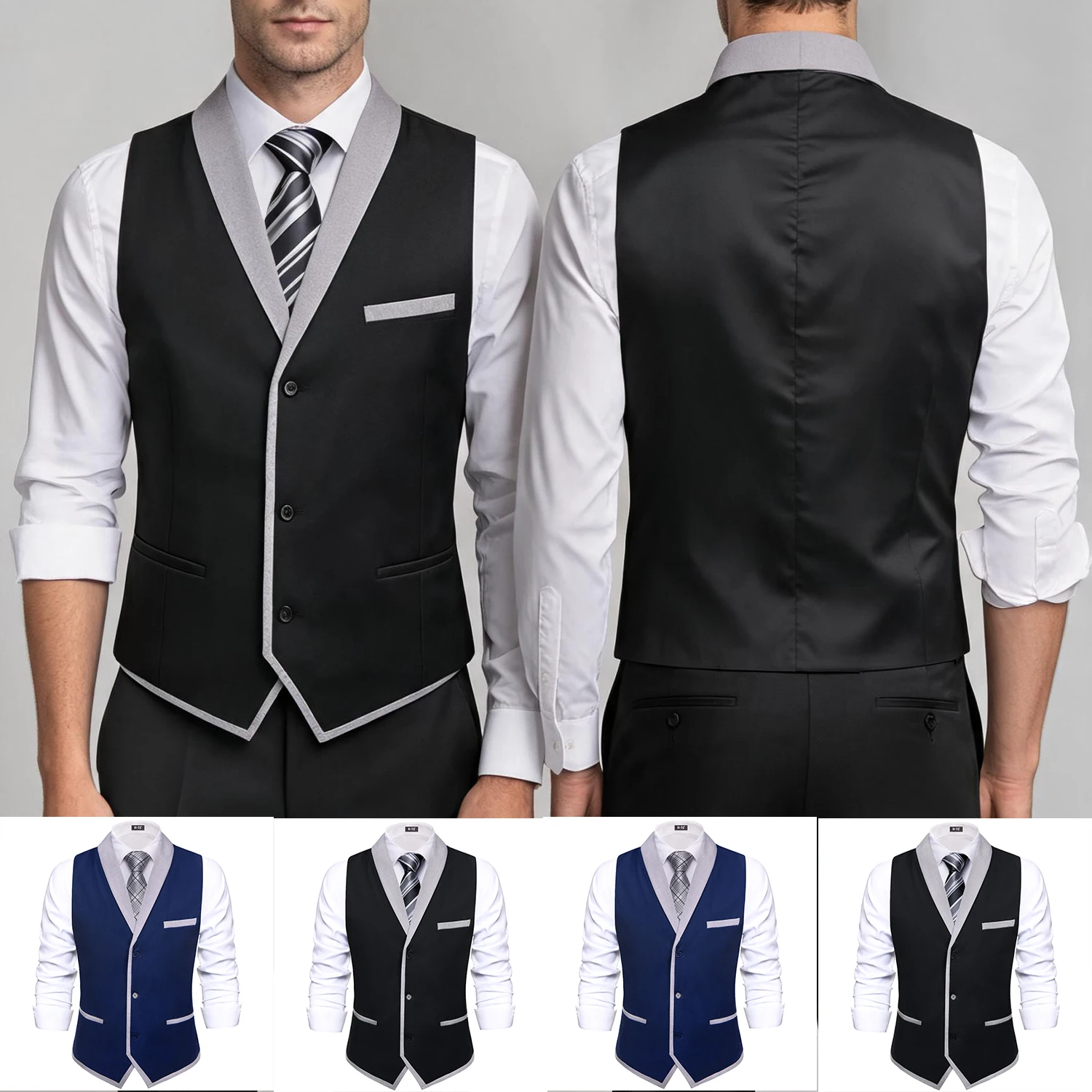 Men'S Formal Wear Waistcoat - Reversvest met enkele revers, marineblauw of