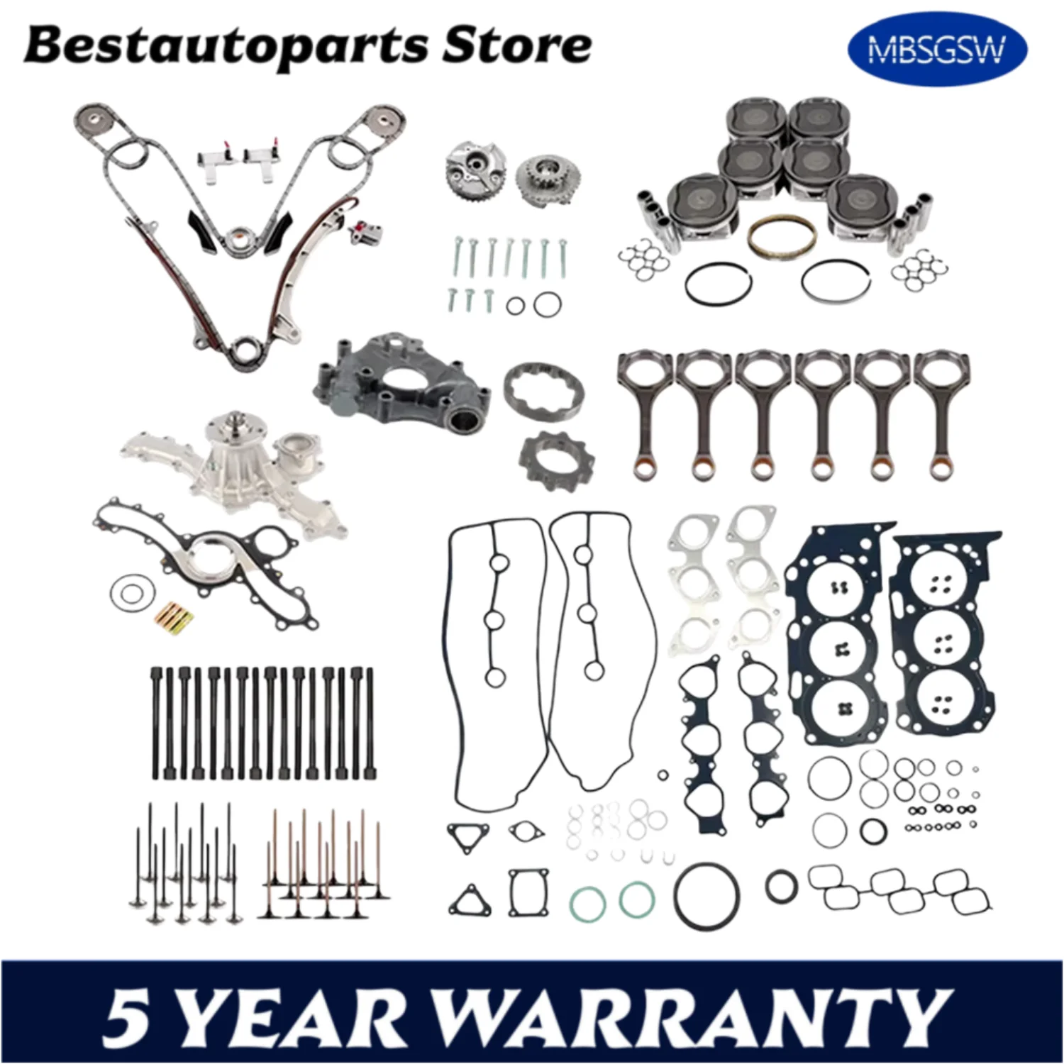 Engine Rebuild Timing Chain Piston Ring Kit Full Gasket Set Fit 4.0 L T 1GR-FE For 03-15 Toyota 4RUNNER TACOMA TUNDRA 4.0L 1GRFE