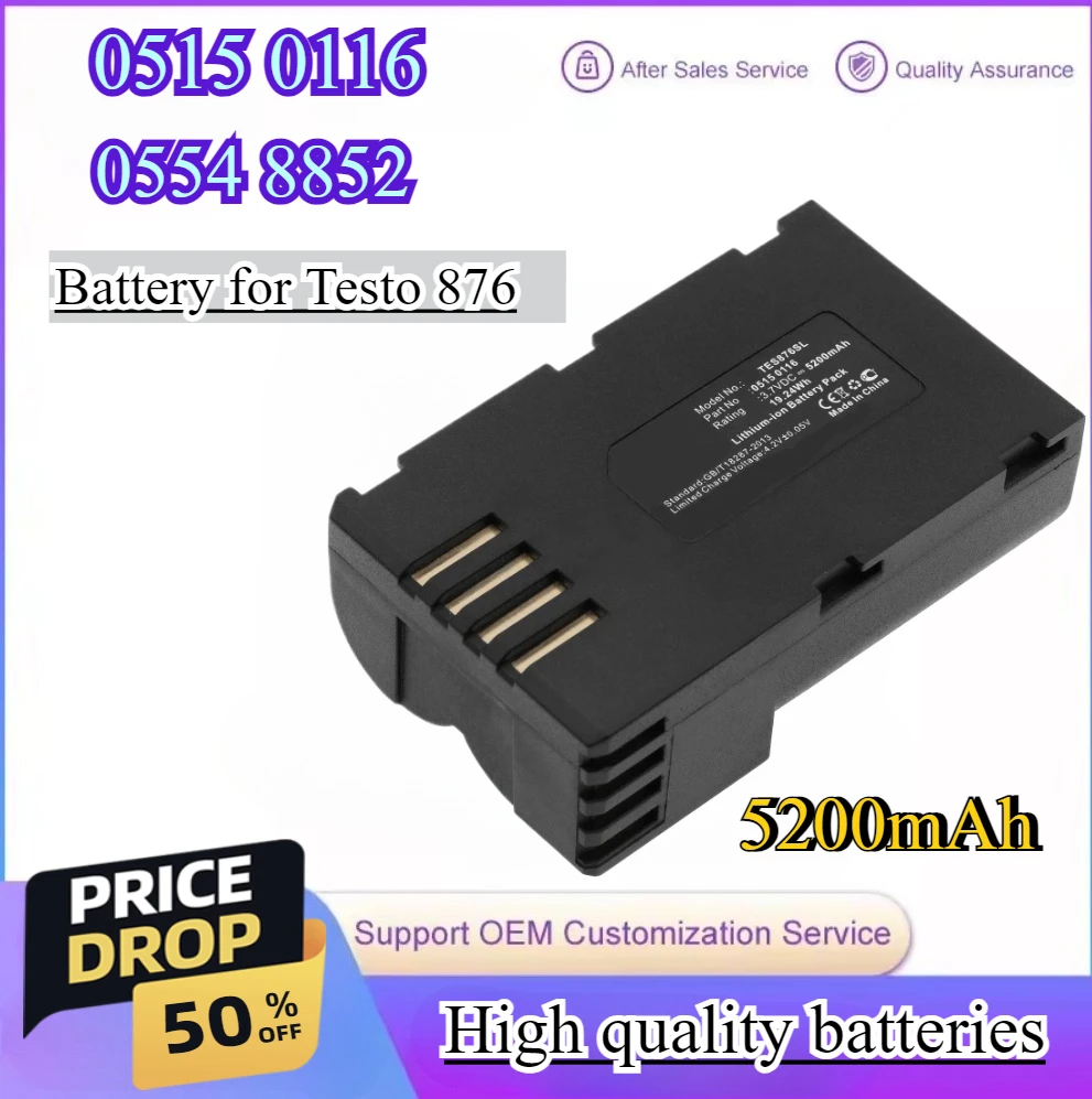 

5200mAh Replacement Battery for Testo 876 Infrared Thermal Imager Battery 0515 0116 0554 8852 Battery Packs Manufacturer Supply
