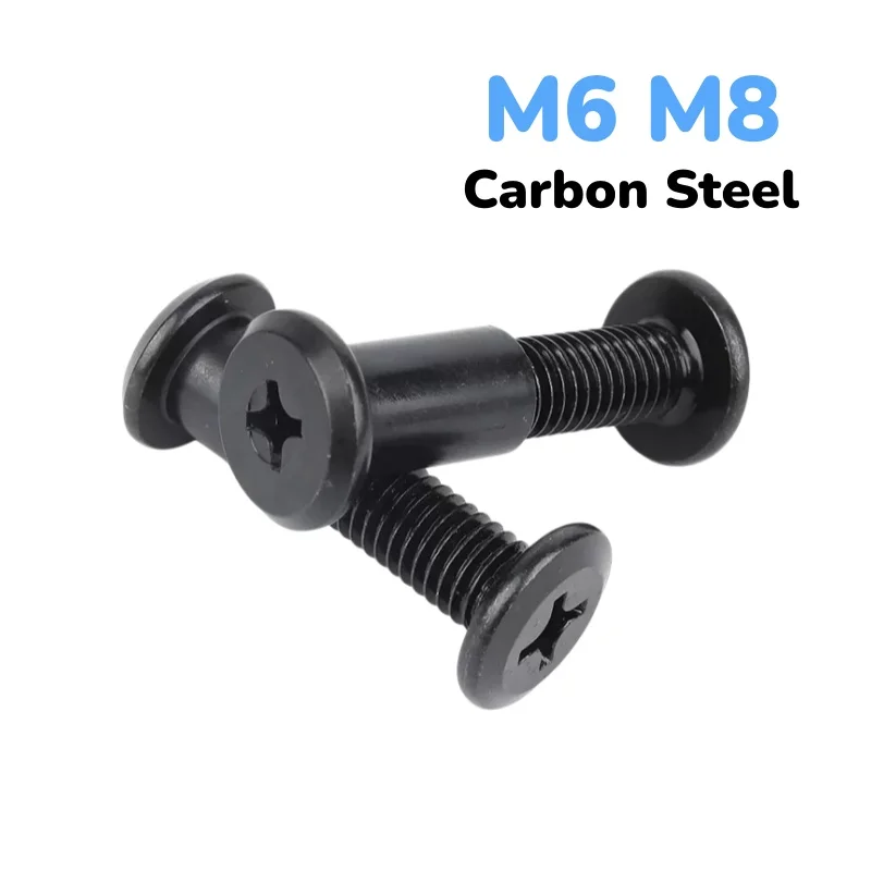 Black Carbon Steel M6 M8 Cross Hypotenuse Flat Head Screw With Nut Rivet Connector Insert Joint Sleeve Nuts