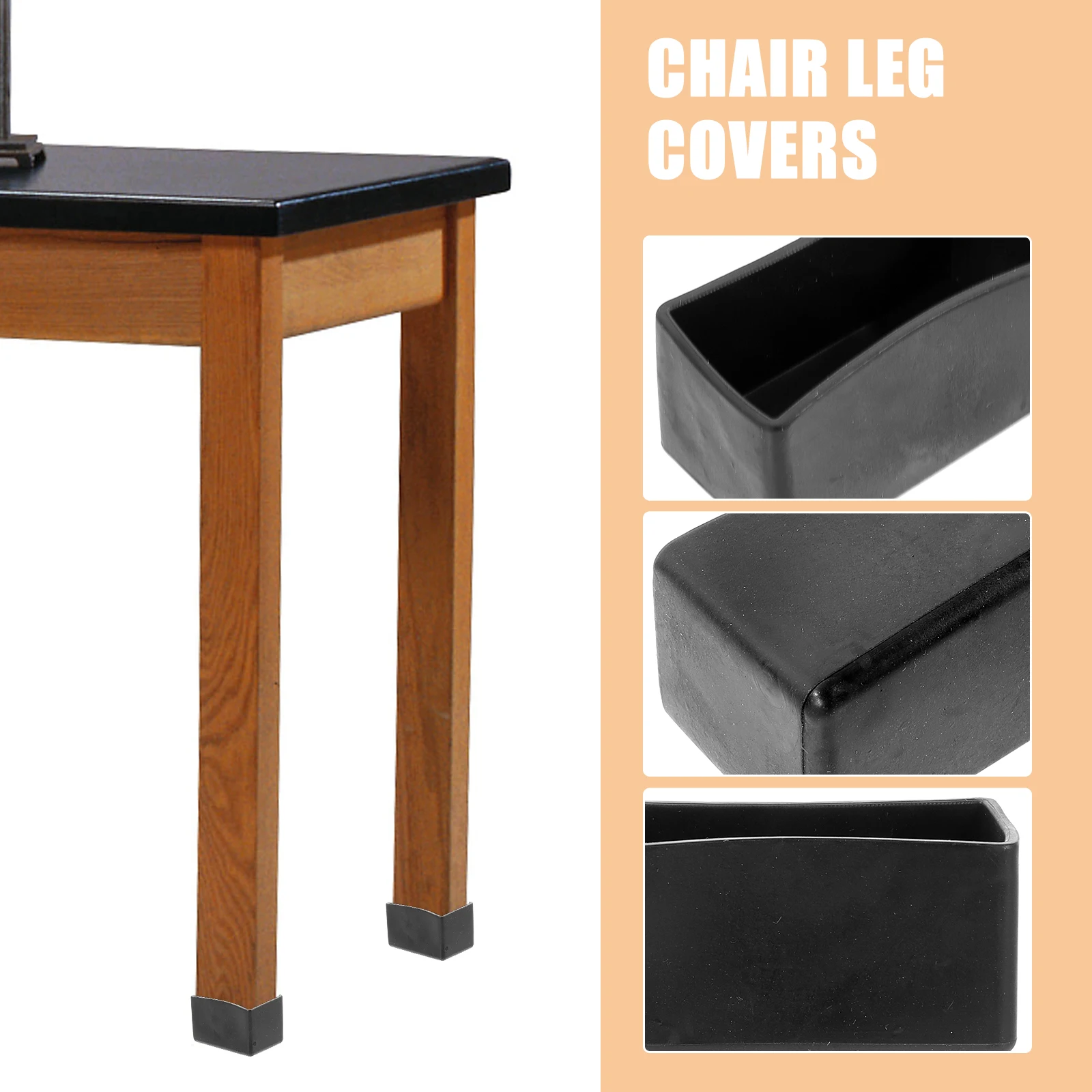 

20 Pcs Chair Leg Covers Black Rectangle 20x40mm Non Slip Furniture Feet Protectors Table Stool Hardwood Home