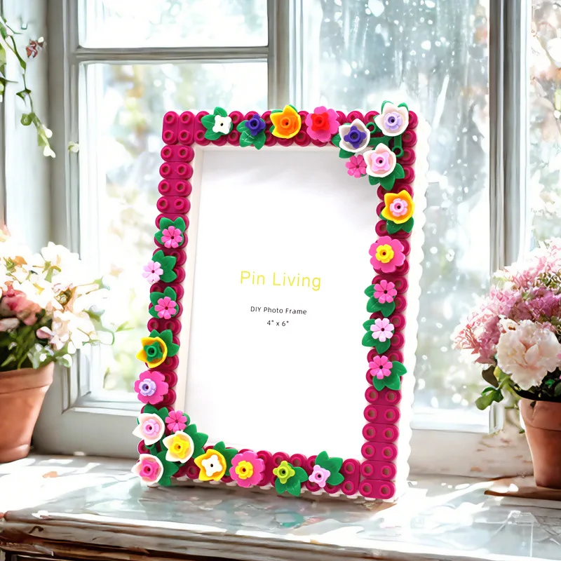 

6-inch DIY photo frame - colorful floral design, wall-mountable acrylic photo frame, creative home decoration handicraft